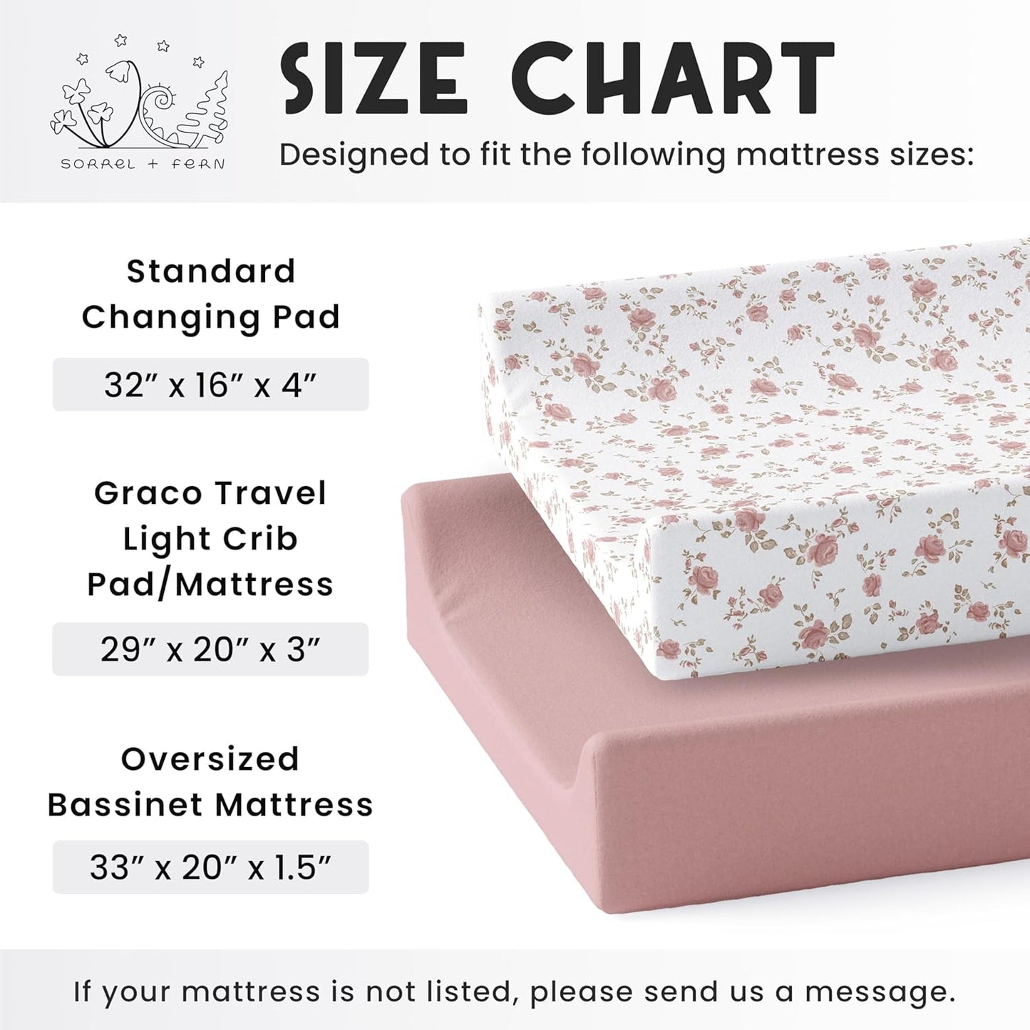Sorrel + Fern Baby Changing Pad Cover 2-Pack for Girls (Juliette) - Premium Fitted Sheets Baby Diaper Changing Table Cover - Buttery Soft Cotton Blend