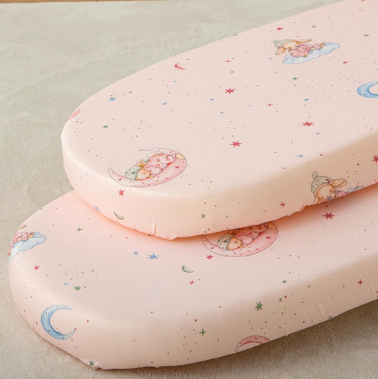 SDY Rabbit Bassinet Sheets Boys Girls,Fit for Rectangle, Round, Oval, Hourglass Mattress, Flexible for Different Bassinet Pad/Mattress 2 Pack 32 * 16 * 4 inches (Easter Day&Rabbit)