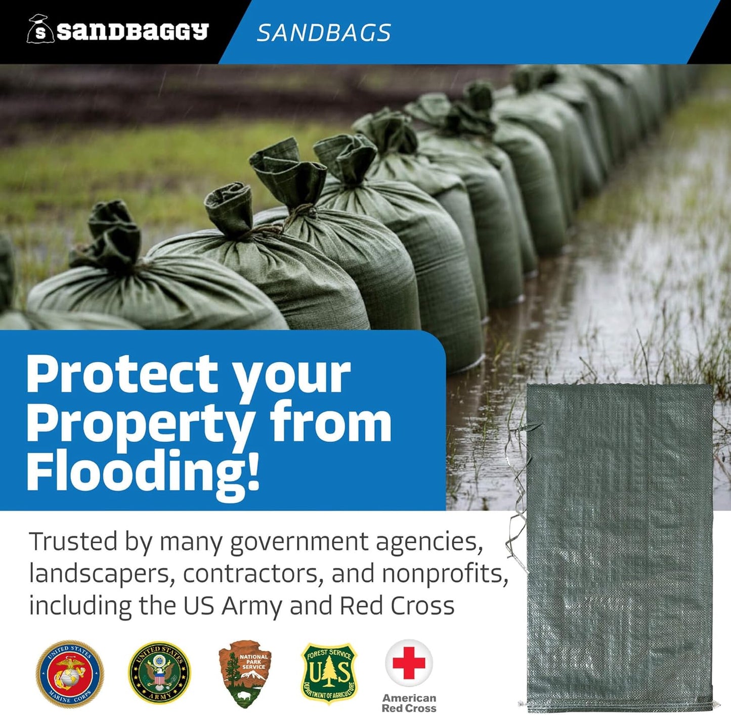 Sandbaggy - Heavy Duty Empty Sandbags For Flooding (14" X 26") - Poly Sand Bags - Flood Barrier, Weight, Construction, Earth Bag Homes - Reusable, UV Resistant - Tie Strings Attached (100 Bags)