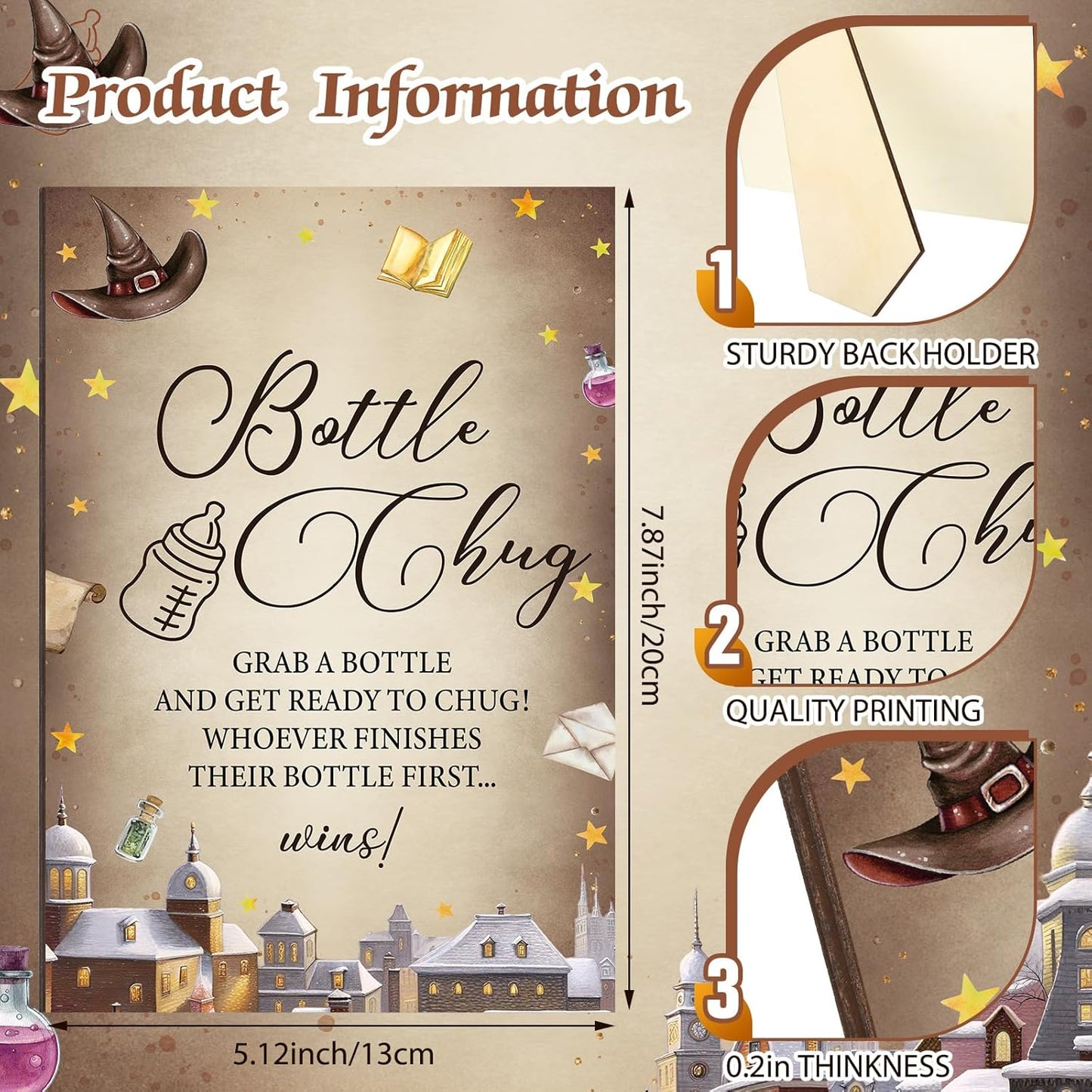 TrelaCo Cool Baby Shower Games Bottle Chug Sign and 12 Pcs Baby Bottle Shower Favor for Games Gender Reveal(Dark Color,Magical Wizard)