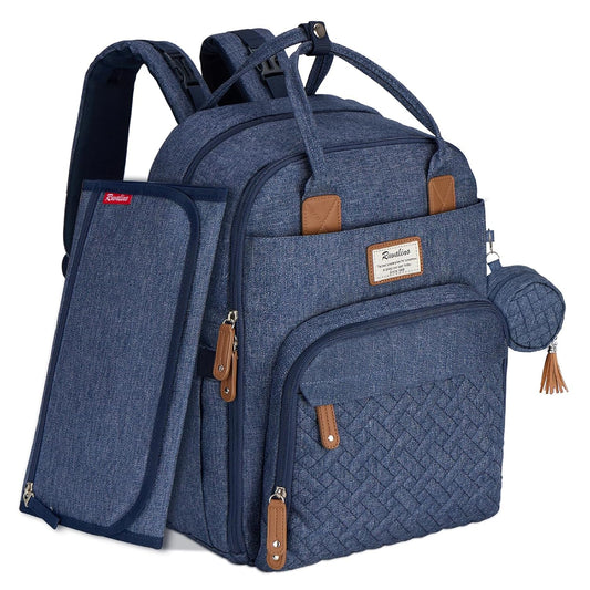 RUVALINO Diaper Bag Backpack, Multifunction Travel Pack Maternity Baby Changing Bags, Large Capacity, Waterproof, Navy Blue
