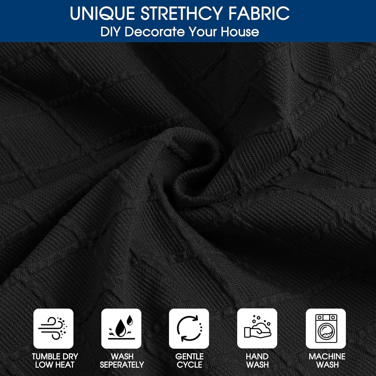 Yikko Chair Seat Covers, High-Density Check Jacquard Ekedalen Seat Covers for Dining Kitchen Restaurant Banquet, Stretch Removable Washable Chair Seat Cushion Protector (4, Black)