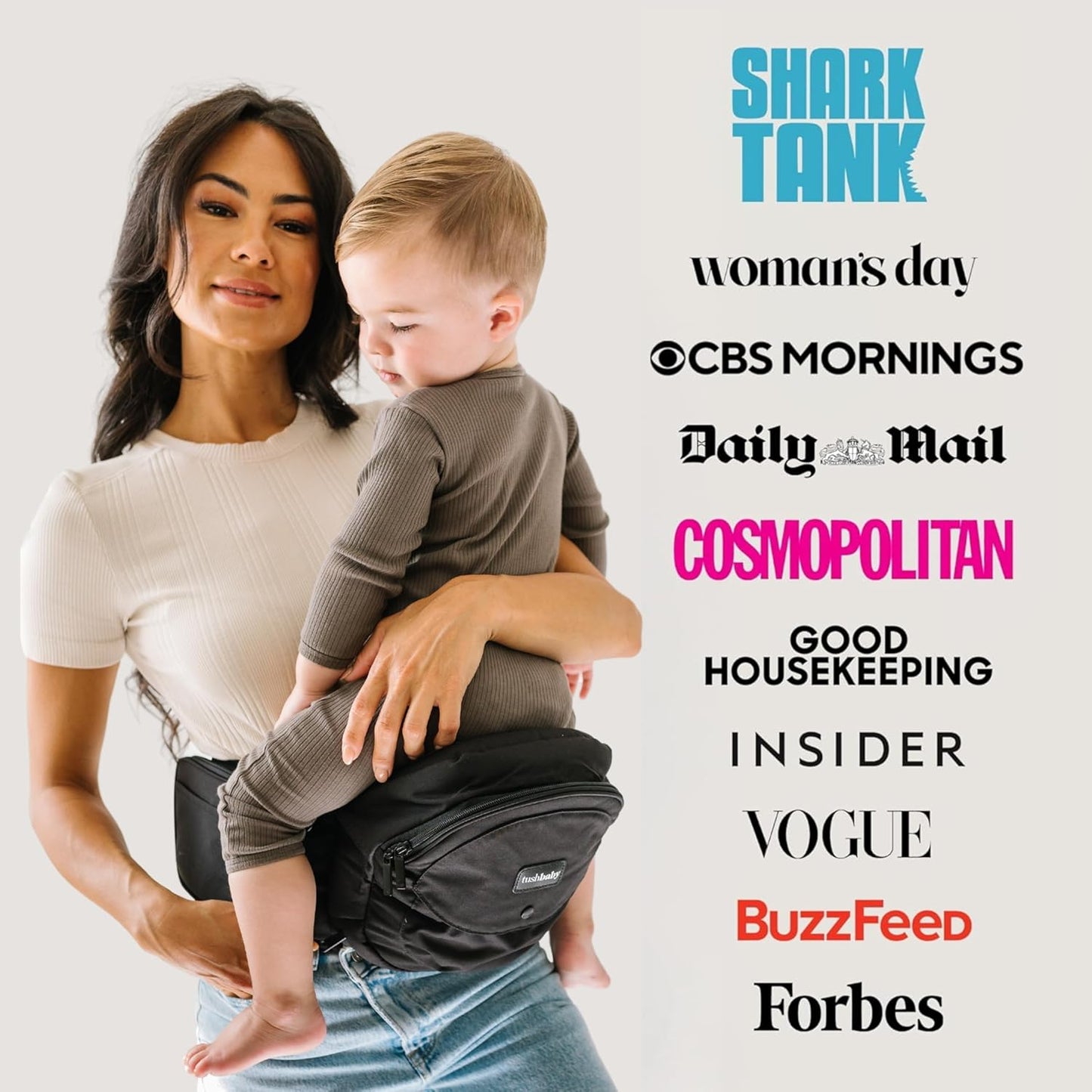 Tushbaby The Original Premium Quality Hip Seat Carrier – Safety-Certified Baby & Toddler Carrier with Secure Safety Buckles, No-Flimsy-Foam Design, Storage Pockets & Nursing Pillow. 0–3 yrs