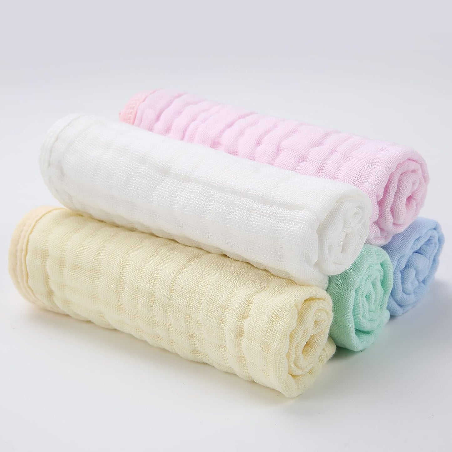 Baby Muslin Washcloths,Natural Purified Muslin Cotton Baby Wipes 6 Layer Absorbent Soft Newborn Baby Face Towel for Sensitive Skin,Baby Registry as Shower 5 Pack 10x10 inches