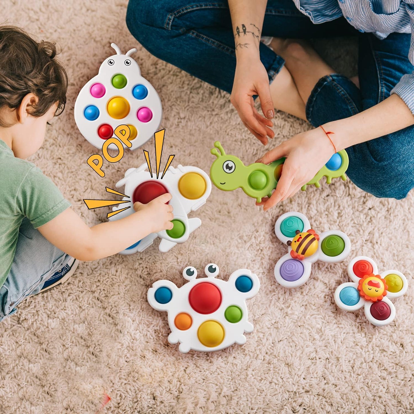 LiKee Fidget Popper Sensory Baby Toys for 10+ Months, Push and Popping Busy Board, Montessori Toys for 1+ Years Old, Airplane Car Travel Toy for Toddlers 1-3 Stress Relief