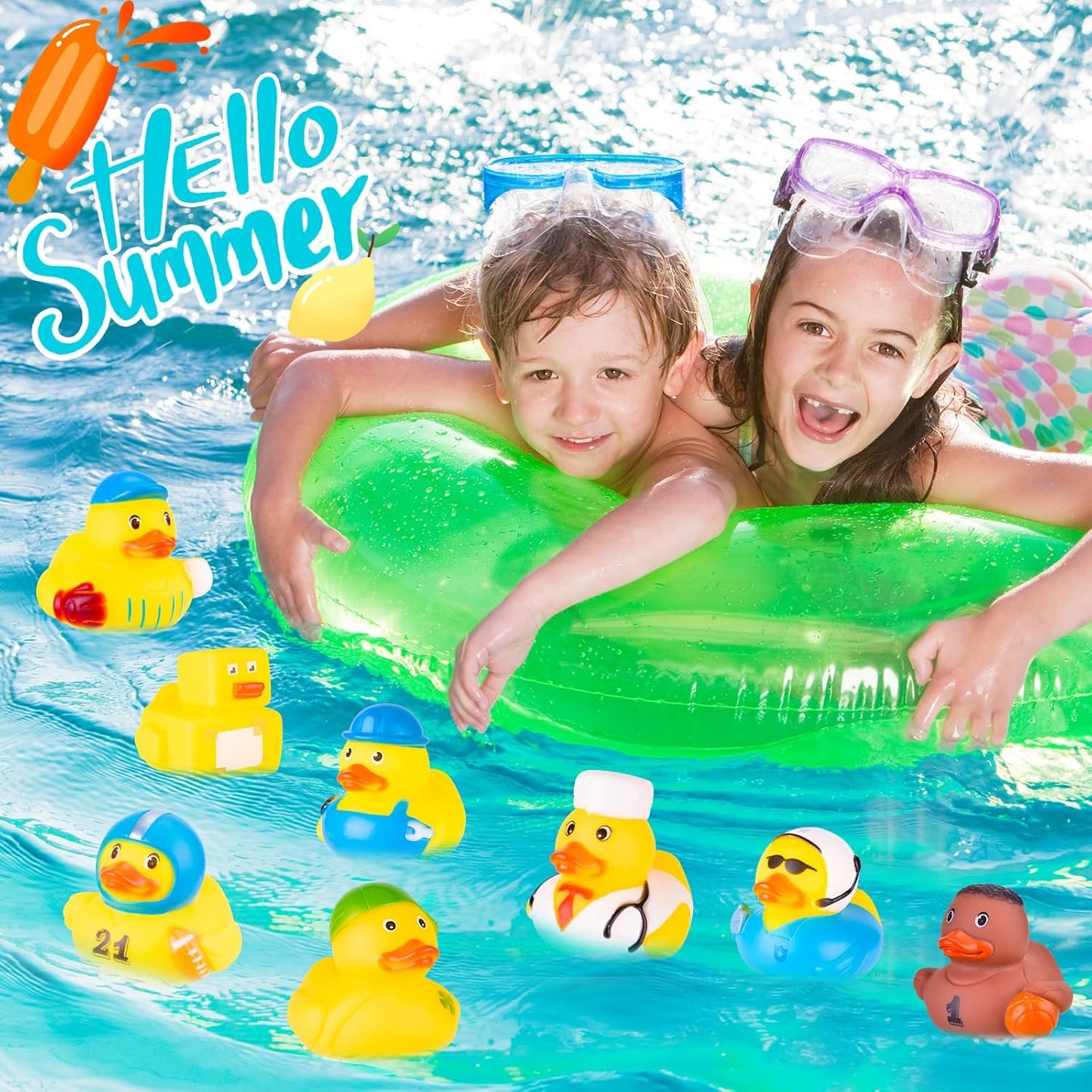 Jeep Ducks Assortment - 110 Packs Small Rubber Duckies for Toddler Baby Bath Toys, Floater, Pool Toys, Kids Party Favors with Mesh Carry Bag