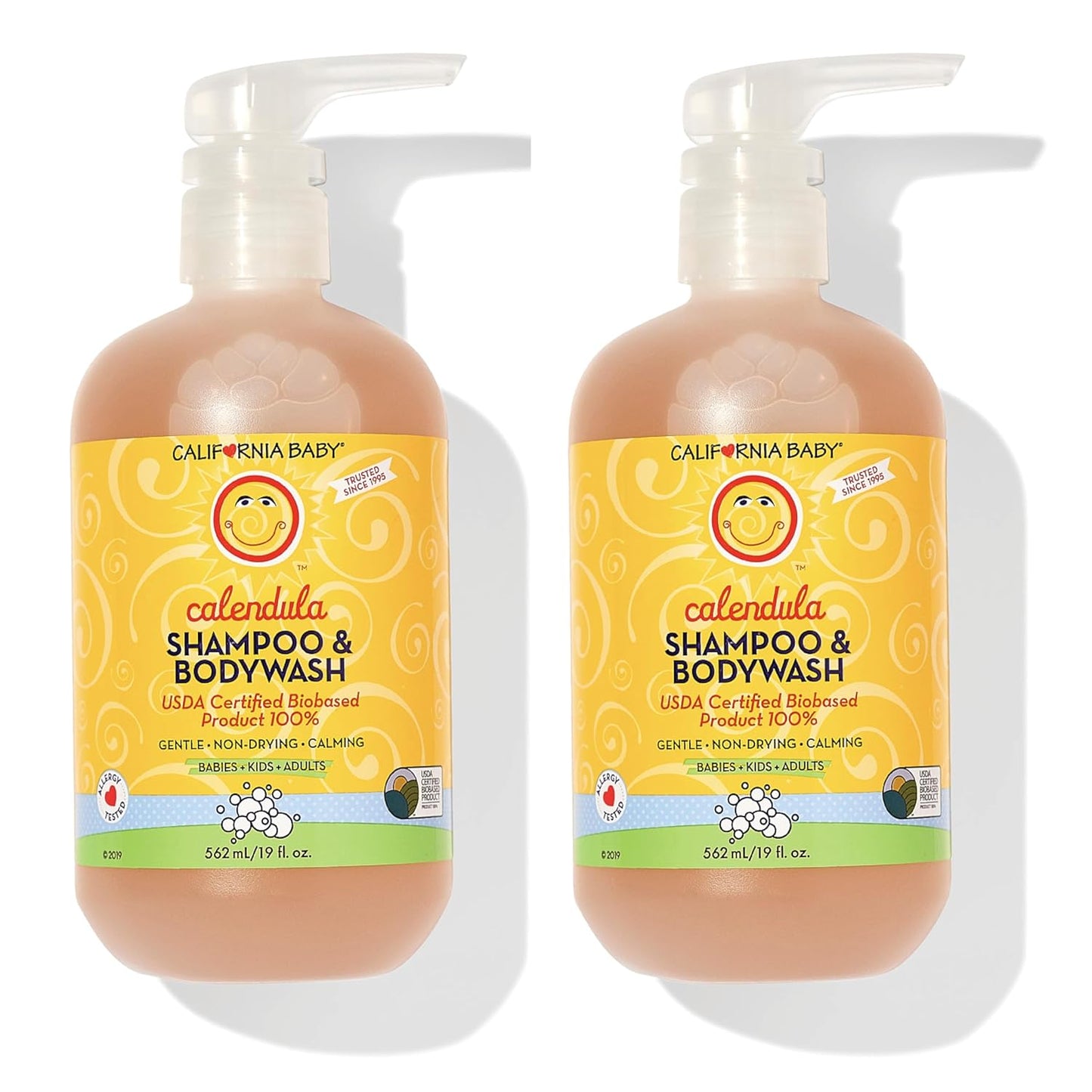 California Baby Calendula Baby Shampoo + Baby Wash | 100% Plant-Based | Soothing Lavender Body Wash | Sensitive Skin | Hypoallergenic | 19 oz (2-Pack)