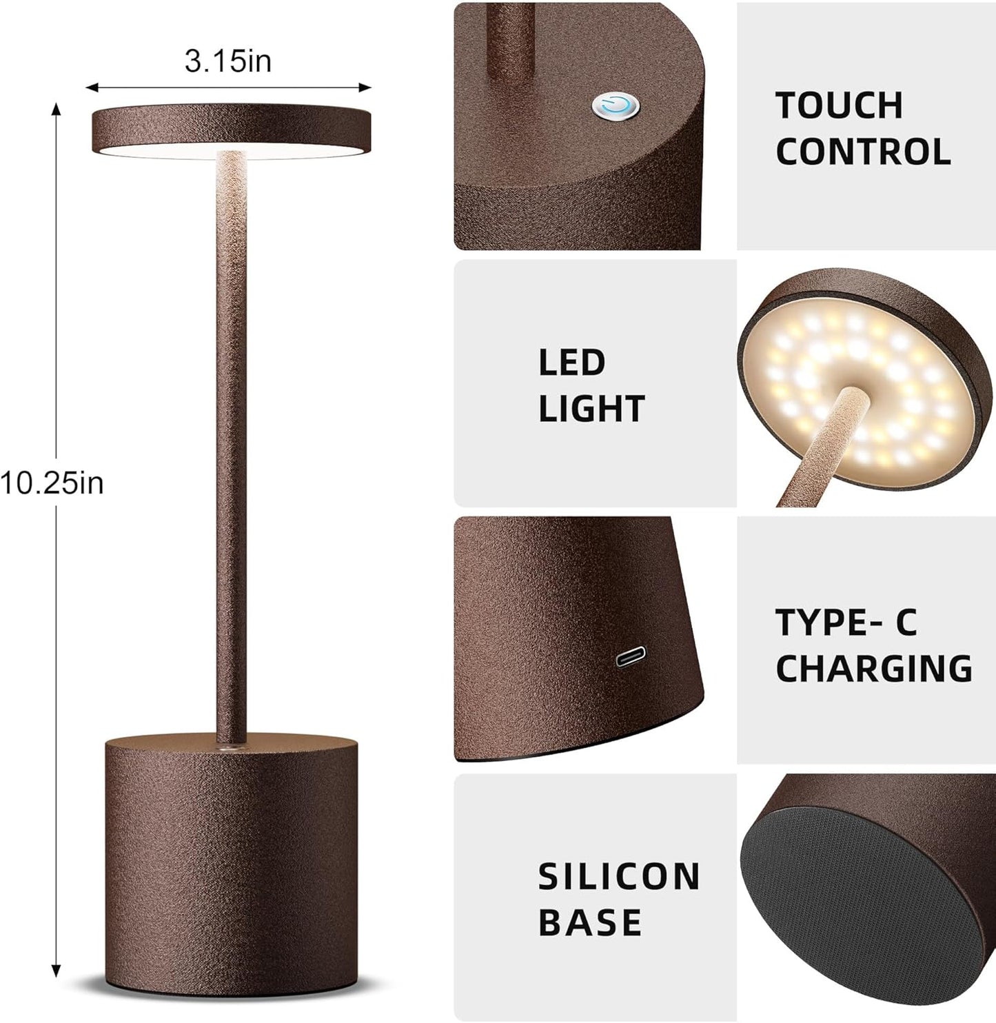 Cordless Table Lamps Rechargeable - Outdoor Portable LED Table Light 5000mAh Battery Operated Lamp 3 Color Stepless Dimming with Memory Function for Restaurant Dining Patio 2Pack Rust