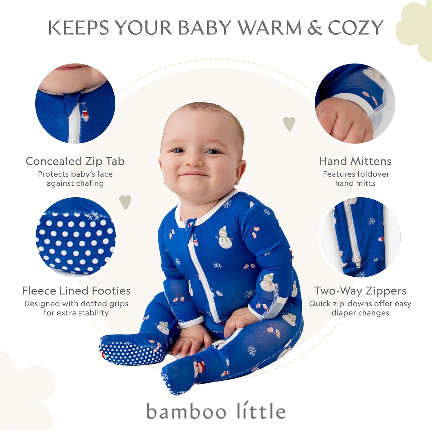 Bamboo Little Soft Baby Footie Pajamas, Baby Clothes, Newborn Sleepers, 95% Viscose and 5% Spandex, 0-24 Months