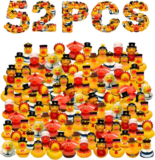 52Pcs Thanksgiving Rubber Ducks in Bulk 2Inches Mini Fall Rubber Duck Cruise Ships Duckies Swimming Pool Decor Gift for Student Thanksgiving Theme Party Favors