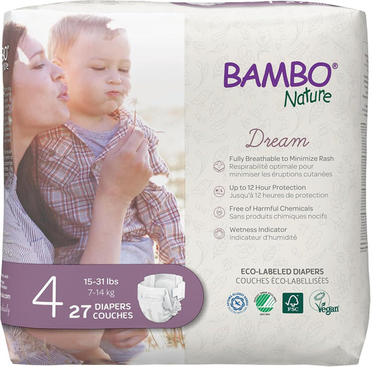 Bambo Nature Hypoallergenic Baby Diapers, Eco-Labelled Sustainable Diapers, Enhanced Leakage Protection, Totally Chlorine-free, Skin Friendly, and Super Absorbent - Size 4 (27 Count)