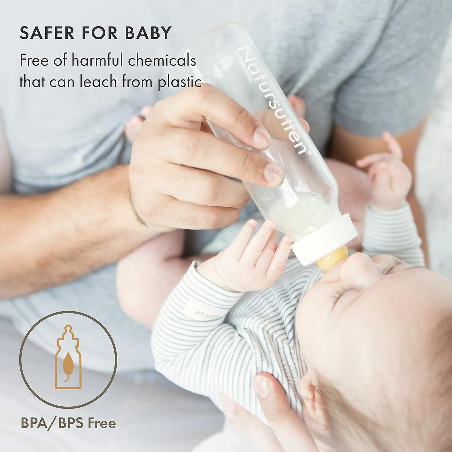 Natursutten Anti-Colic Glass Baby Bottle 2-Pack - 8 oz, 4 oz Bottles for Breastfeeding Babies - Newborn Bottles Set: Natural Rubber Slow-Flow Bottle Nipples, Seals, Valves, Baby Bottle Caps (8 Ounce)