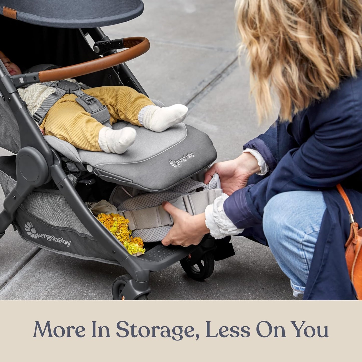 Ergobaby Metro+ Deluxe Compact Baby Stroller - Foldable, Lightweight Umbrella Stroller - Folds Down for Overhead Airplane Storage (Carries up to 50 lbs) - Car Seat Compatible - Skyline Shawdow