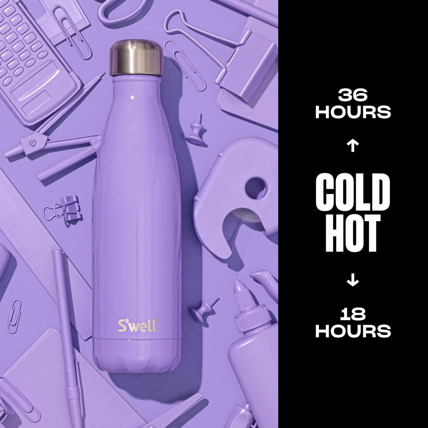 S'well Stainless Steel Water Bottle, 17oz, Hillside Lavender, Triple Layered Vacuum Insulated Containers Keeps Drinks Cold for 36 Hours and Hot for 18, BPA Free, Perfect for On the Go