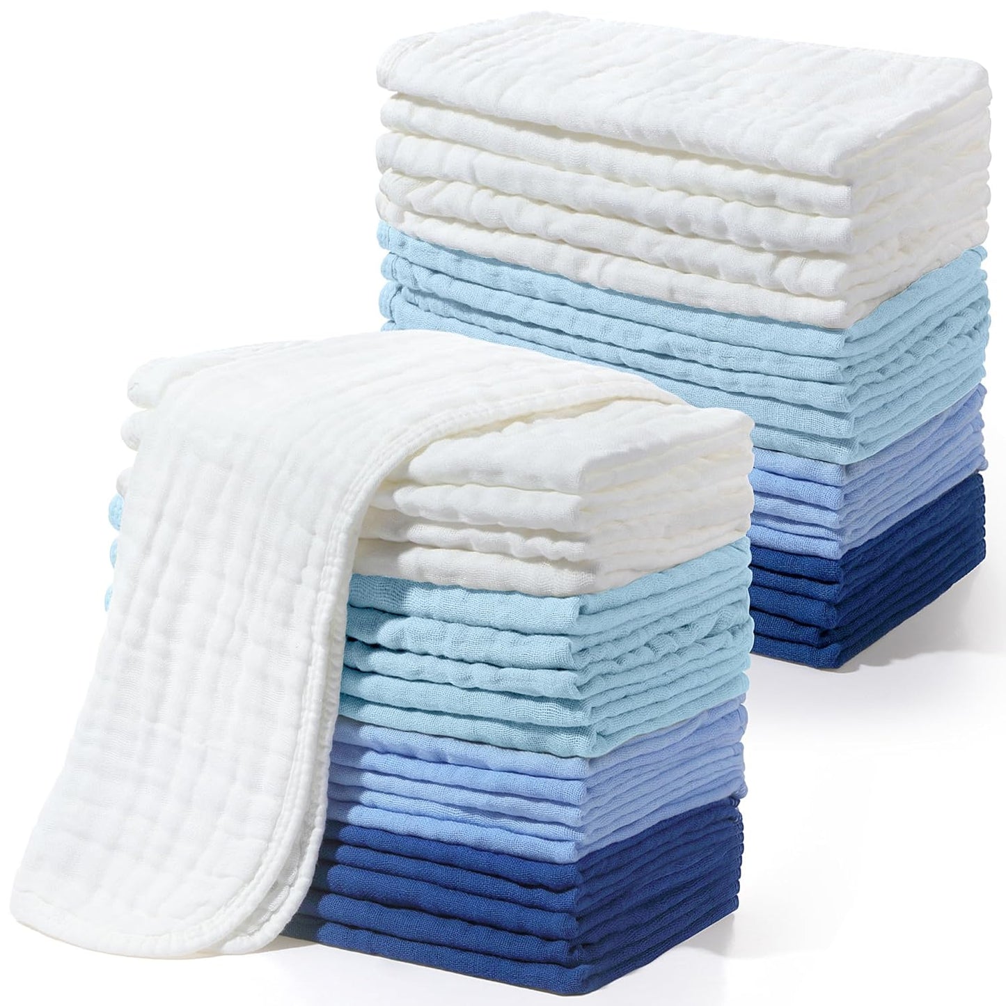 Buryeah Muslin 20 Pcs Burp Cloths Large 20" x 10" 100% Cotton 6 Layers Ultra Absorbent and Soft Hand Washcloths for Baby Drool and Messes Gentle Burp Cloth for Boys & Girls(Cool Colors)