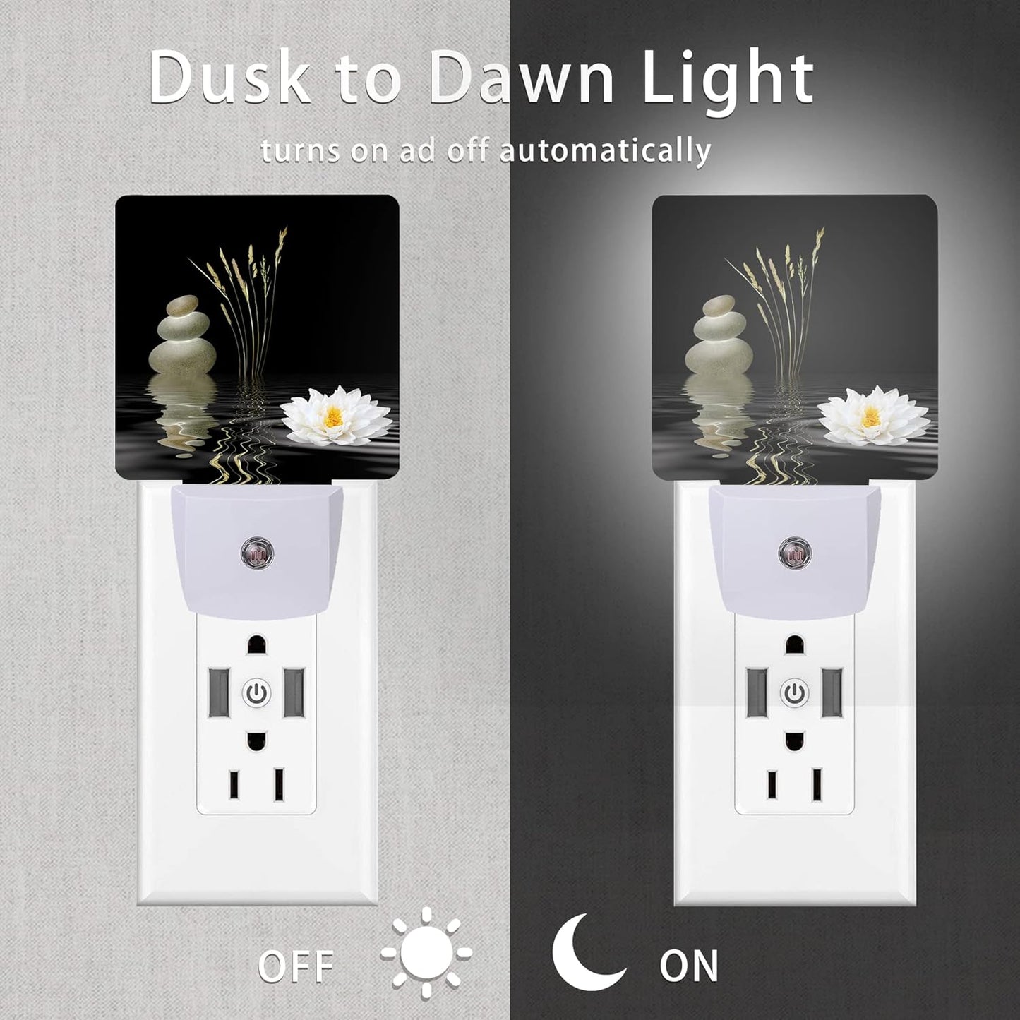 Zen Spa Night Light,Grey Stones Lotus Night Lights Plug into Wall Dusk to Dawn Sensor Led Lamp for Women Men,Led Lights for Stairway/Hallway/Bedroom,0.5W
