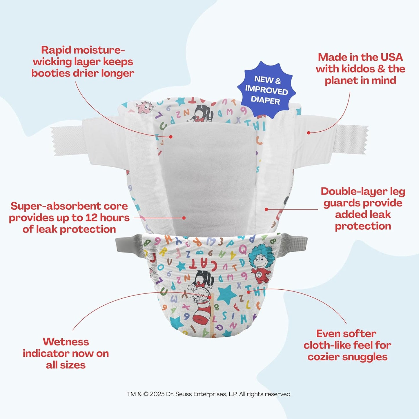 Hello Bello Dr. Seuss Babies Premium Diapers, Size 2, 74 Count: Softness & Protection for Sensitive Skin