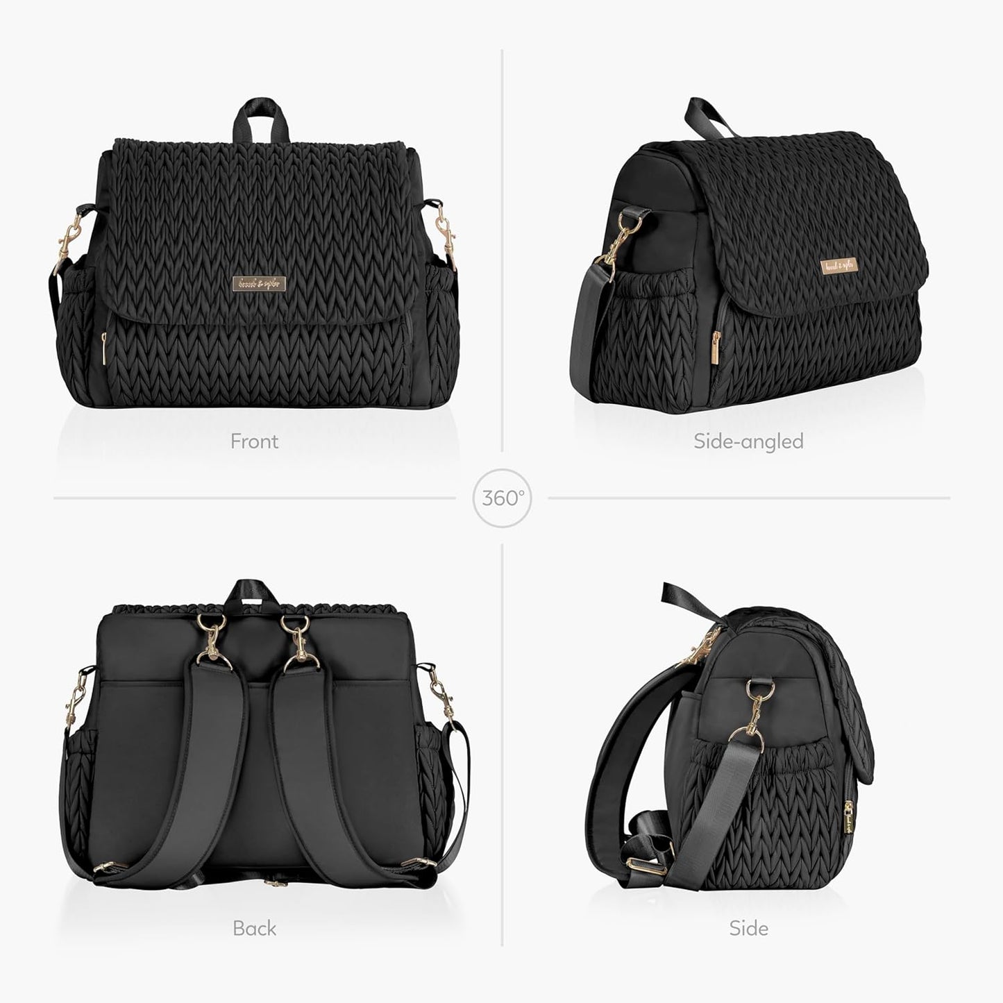 Hannah & Sophia Belle Convertible Baby Diaper Backpack & Bag in Black, Large Size, Dual Sided Water Resistant Changing Mat Included, Detachable Shoulder Straps, Easy To Use