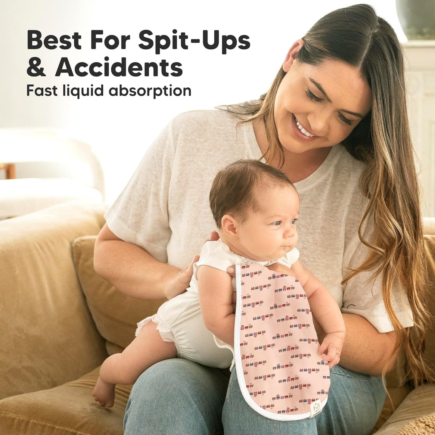 5-Pack Muslin Burp Cloths Baby Boy, Girl - Very Absorbent Baby Burp Cloth Rags, 8-Layers Viscose Derived from Bamboo Cotton Muslin Towel, Super Soft Spit Up Rags, No Shrink Washcloths (Toy Land)