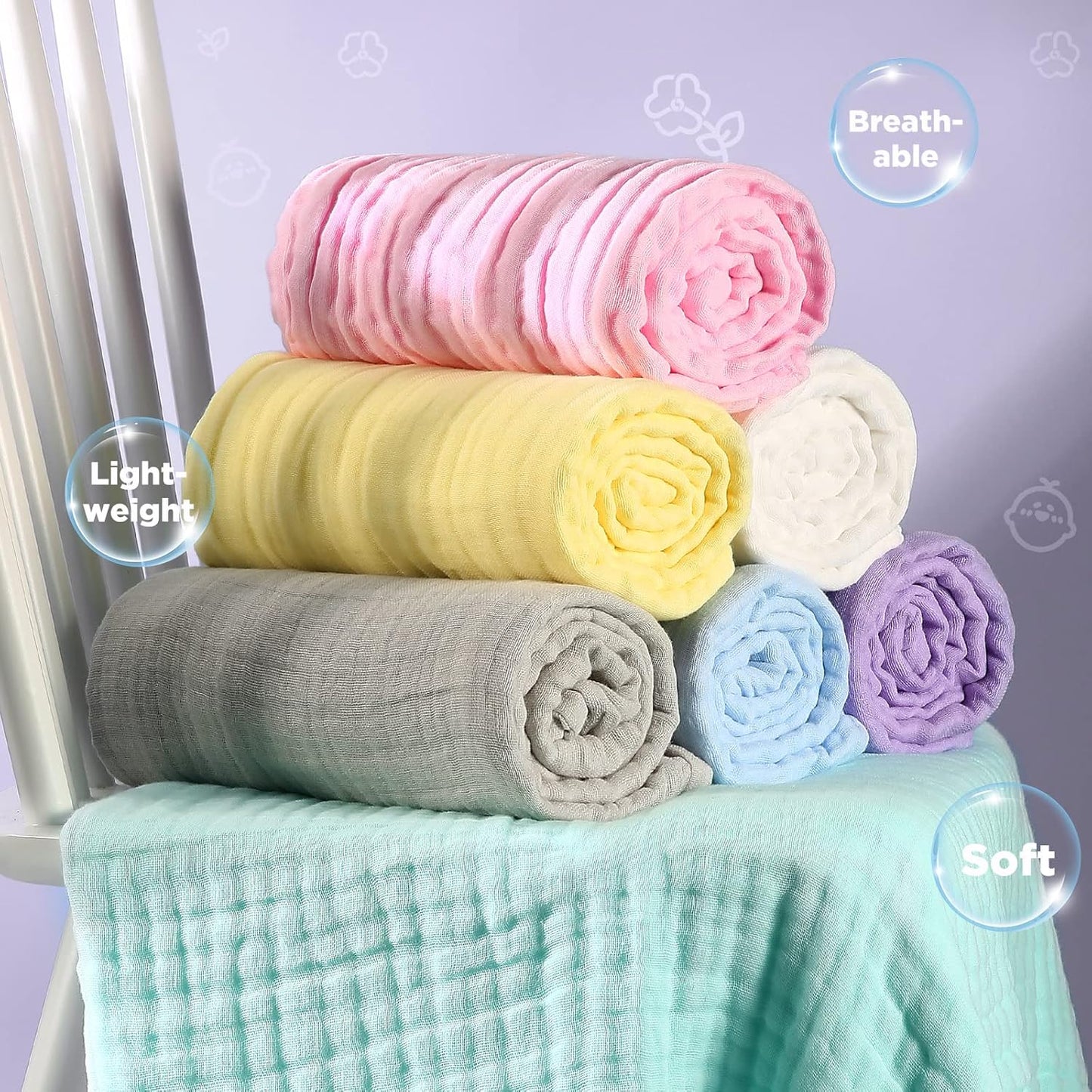 MUKIN Baby Bath Towels, Super Soft Cotton Receiving Blanket for Baby's Delicate Skin,2Pack Swaddle Blanket for Newborns Toddlers Boy Girl,Baby Registry as Shower (White+Pink)