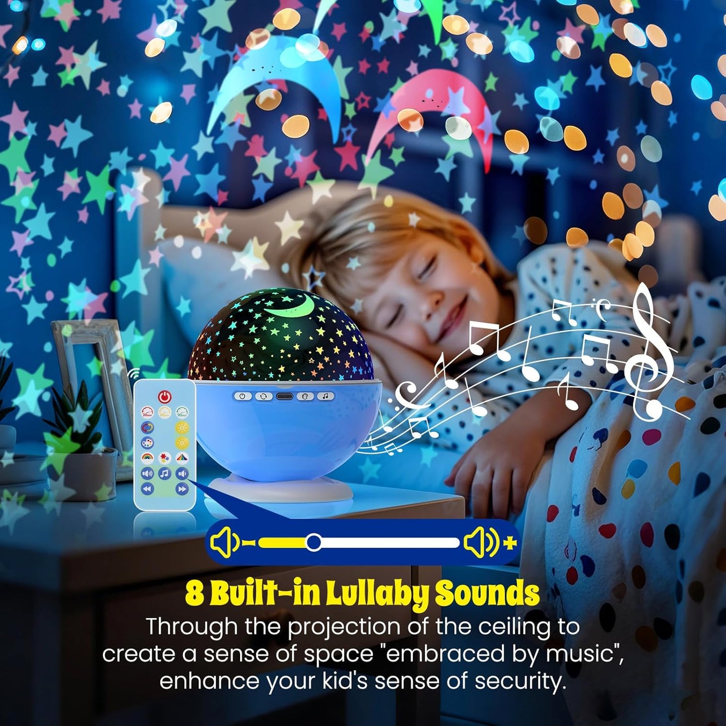 Night Light Projector,Night Light for Kids Room with Remote and Timer,360° Rotation,3 Projection Films,18 Light Modes,8 Lullaby Songs,Kids Night Lamp, Birthday Christmas Gifts for Boys Girls (Blue)