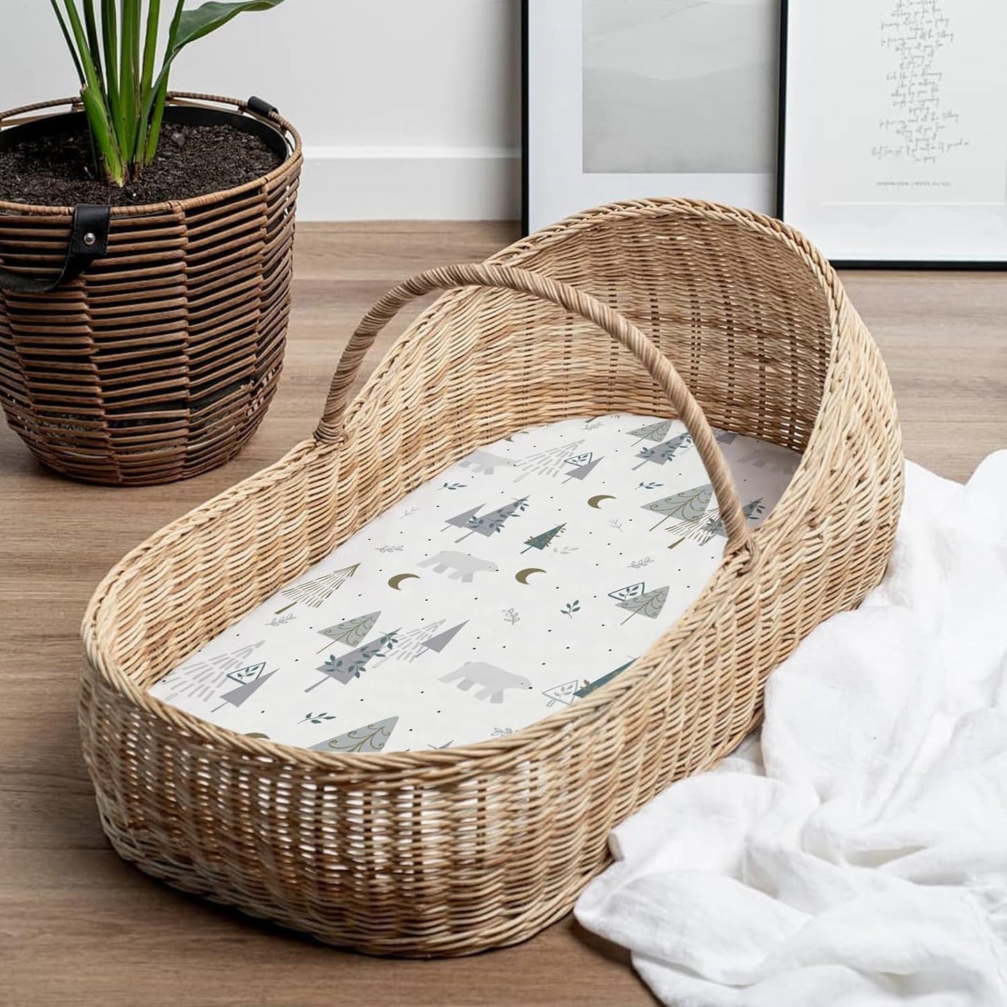 Stretch Fitted Bassinet Sheet Set BROLEX 2 Pack Cradle Sheets for Bassinet Pad/Mattress,Unisex Boys Girls,Ultra Soft,Snowy Forest