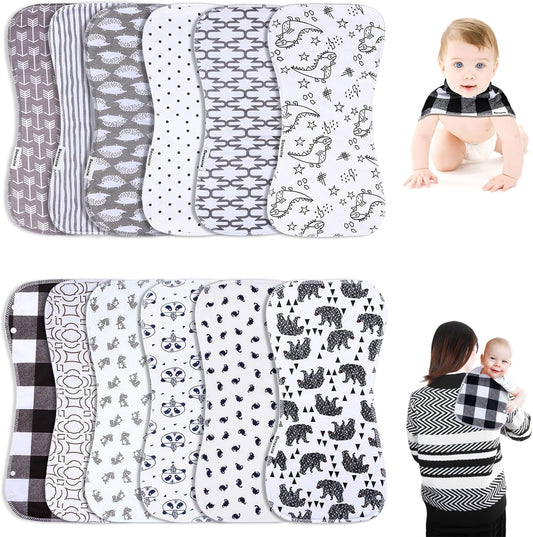 Baby Burp Cloths & Baby Bibs 2-in-1 Design Large Size 3 Layers Thicken Cotton Super Absorbent and Soft Baby Spit Up Burping Rags Baby Burp Cloth Set for Boys and Girls Solid 12 Pack