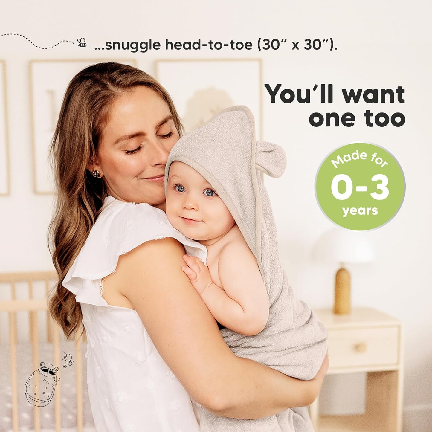 KeaBabies 2-Pack Hooded Baby Towels for Newborn - 30x30 Soft & Absorbent Viscose from Bamboo Baby Bath Towels with Hood for Infant, Toddler,Kids,Boys Girls,Newborn Bath Essentials (Sage, Petite)