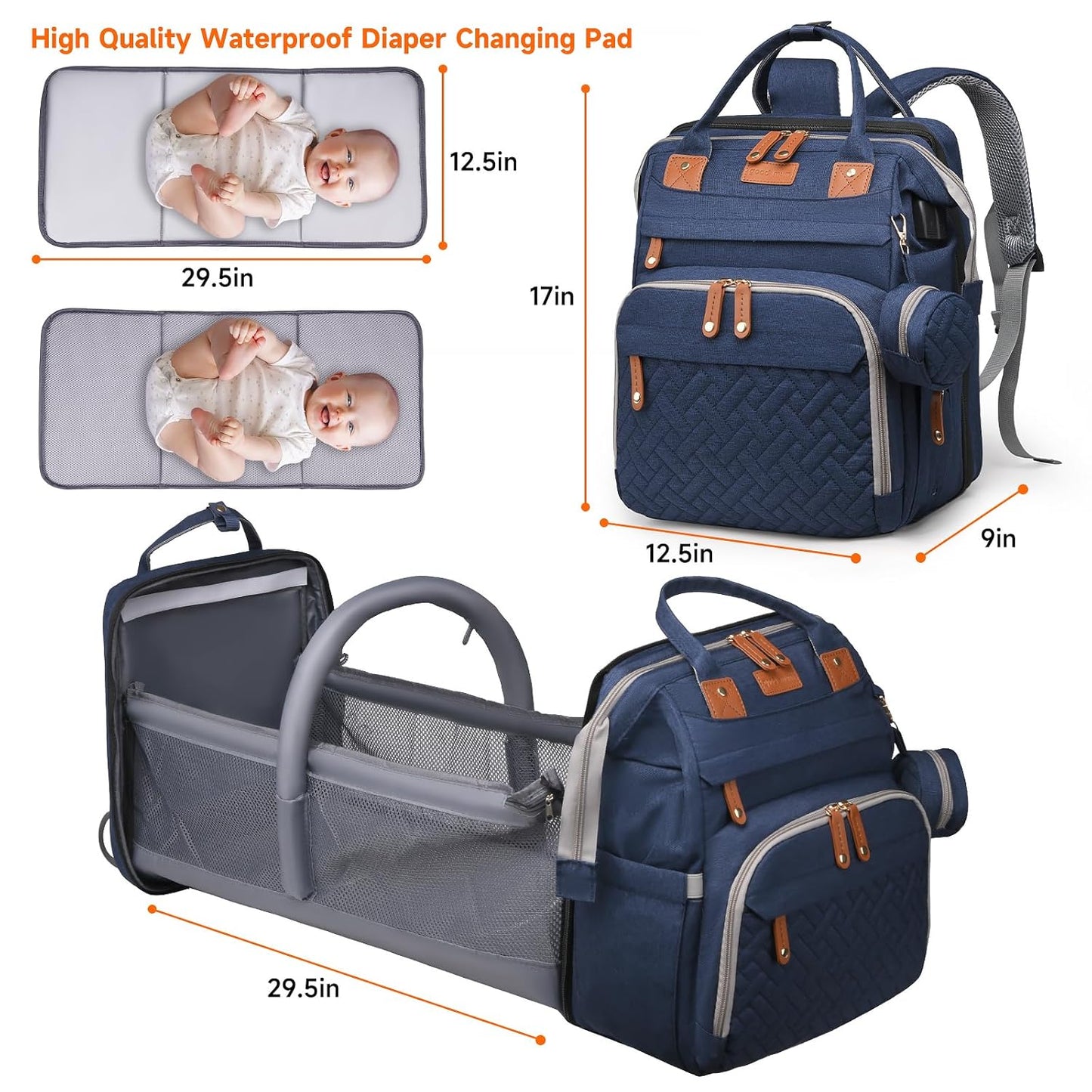 Diaper Bag Backpack Diaper Bag Multifunctional Waterproof Diaper Bag with Changing Station Travel Backpack with Changing Pad, Pacifier Case & Stroller Straps(Blue)