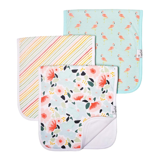 Copper Pearl Premium Baby Burp Cloths - 3-Pack Large Cotton Burp Cloths, Extra Soft Spit Up Rags with 3 Absorbent Layers, Perfect for Baby Girl Gifts (21" x 10" Size, Leilani Set)