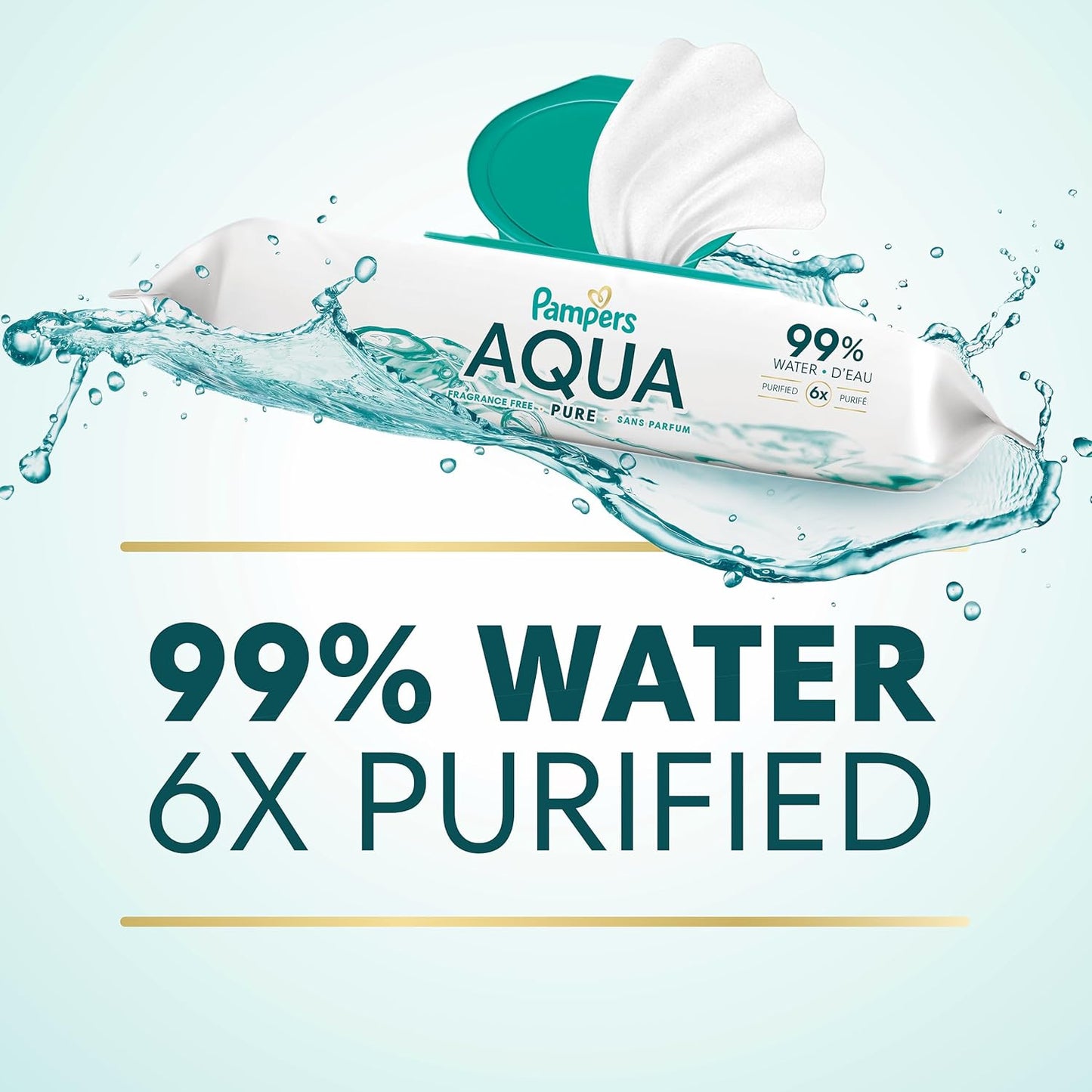 Pampers Aqua Pure Baby Wipes, 99% Water, Fragrance Free, 336 Baby Wipes Total (6X Flip-Top Packs) [Packaging May Vary]