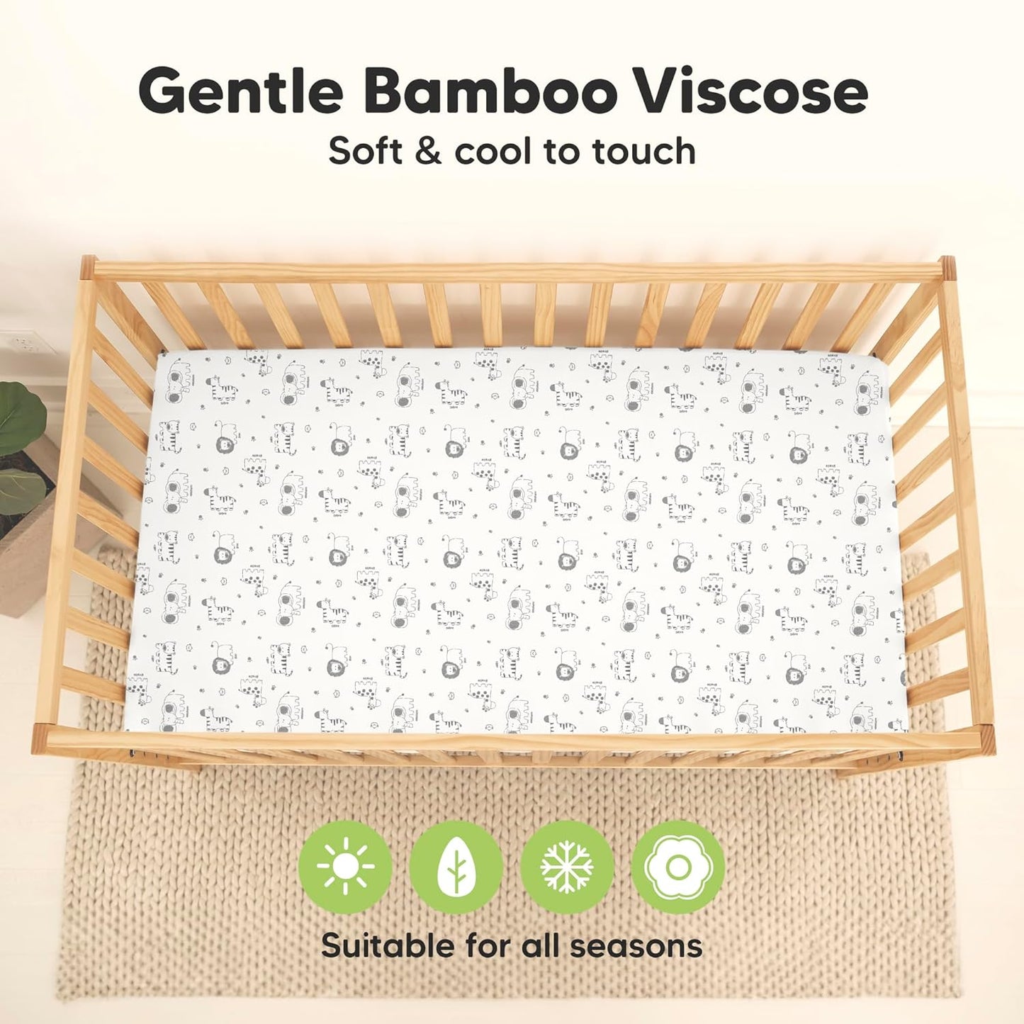 2-Pack Waterproof Baby Crib Sheets for Boys, Girls - 52x28 Viscose Derived from Bamboo Toddler Bed Sheet Neutral, Fitted Crib Mattress Protector Cover for Baby Bedding, Soft & Gentle (KeaSafari)