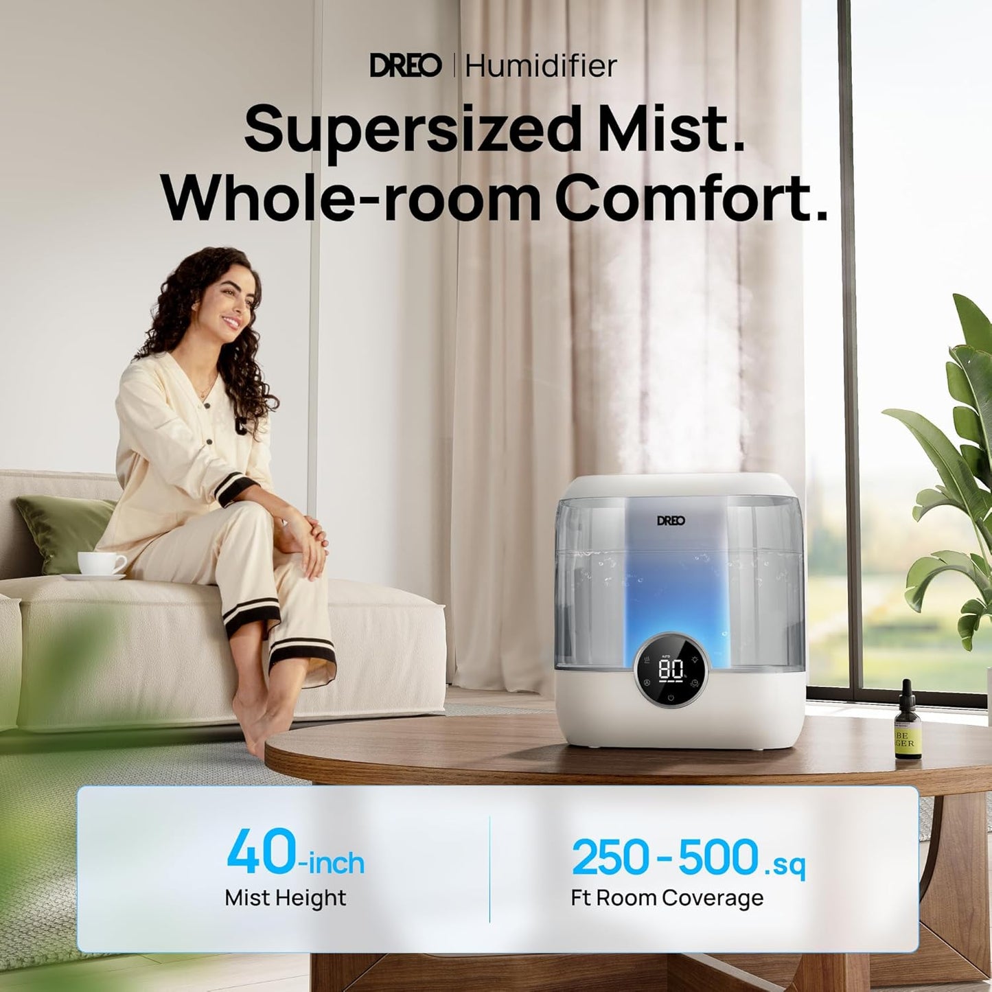 Dreo 6L Humidifiers for Bedroom, Quiet Supersized Cool Mist Ultrasonic Humidifier with Diffuser, 60 Hour Runtime for Home, Nursery, Plant, Gray