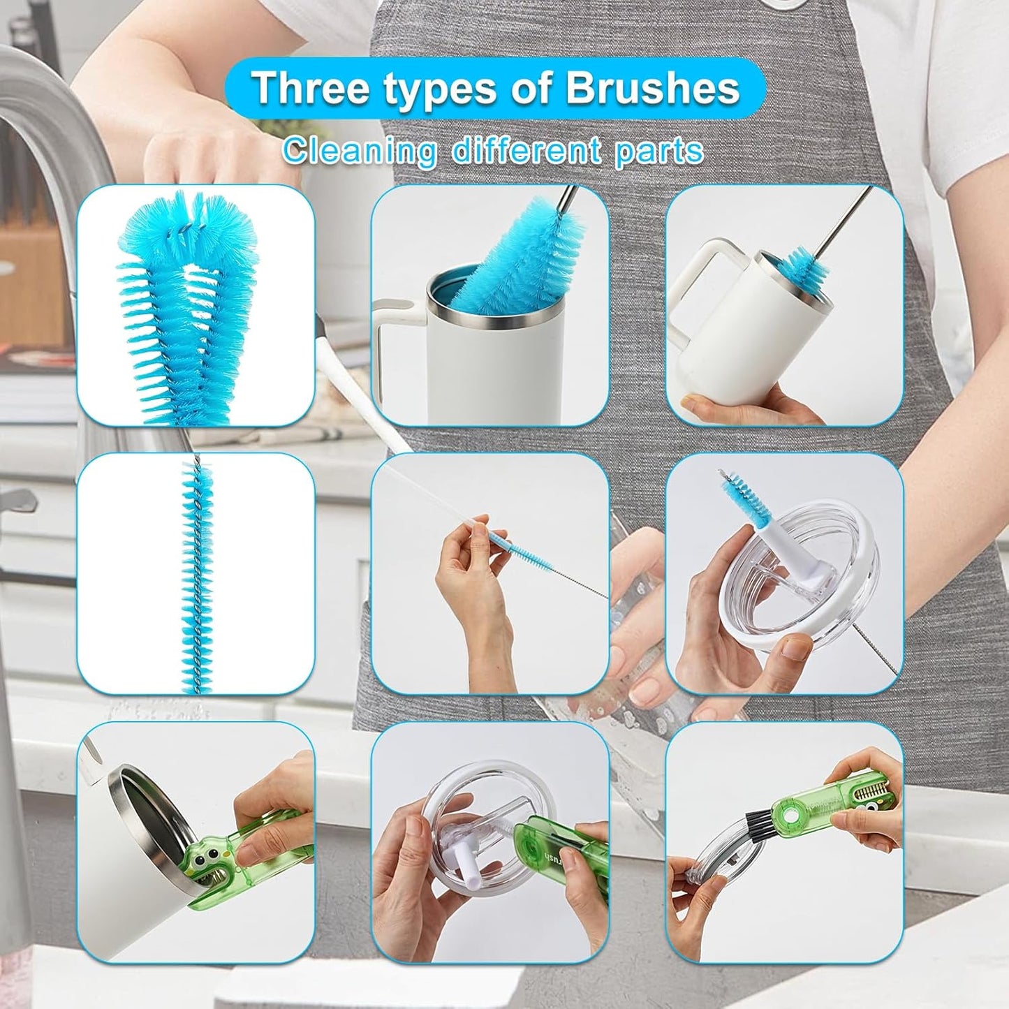 4 Pack Bottle Cleaner Set, Including Long Water Bottle Clean, Straw Clean and 3 in 1 Multi Functions Clean, Suitable for Stanley Cups, Baby Bottles, Travel Mugs, Decanters, Straws