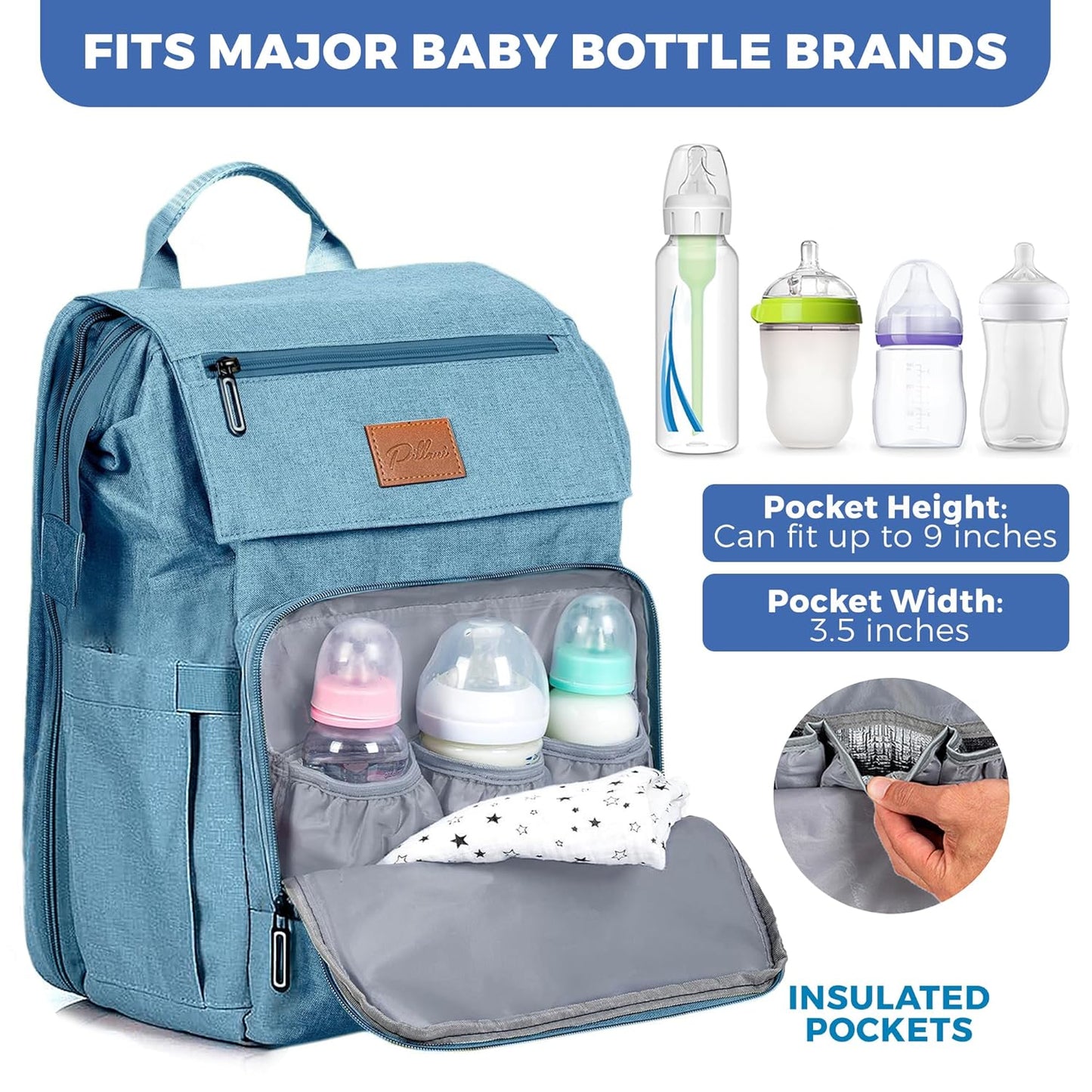 PILLANI Baby Diaper Bag Backpack - Large Bag for Boys & Girls, Waterproof Diaper Backpack - Travel Diaper Bags w/Changing Pad, Baby Registry Search & Shower Gifts - Essentials Must Haves Newborn Stuff