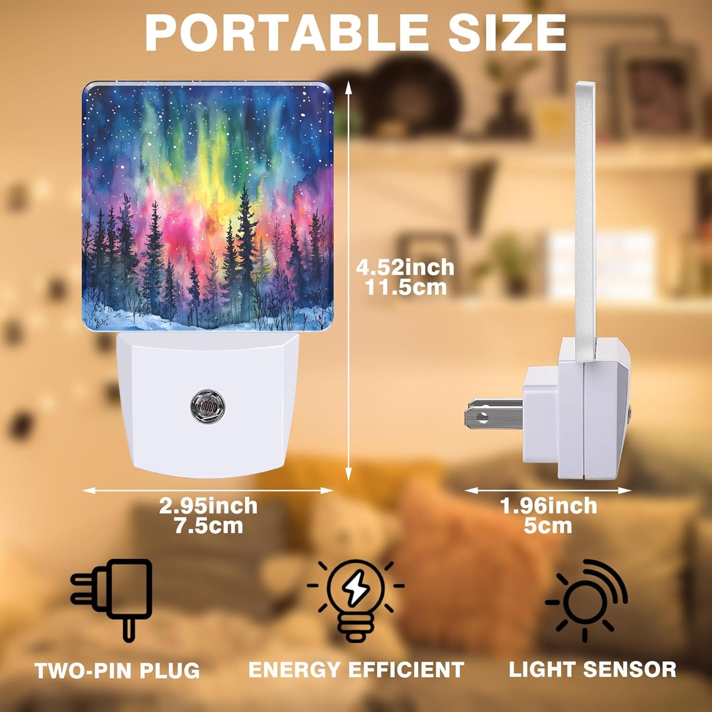 Winter Forest Night Light Northern Lights Night Lights Plug into Wall Smart Dusk to Dawn Sensor 0.5W Energy Efficient Led Lamp for Men Women Bedroom Bathroom Hallway Stairway Decor