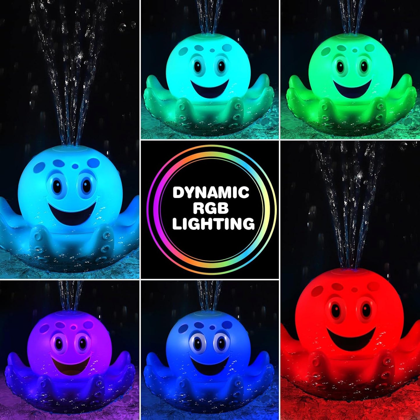 Octopus Bath Toys for Toddlers| Rechargeable Automatic Sprinkler Water Toys with LED Lights & 4 Toss Rings,150 Mins Battery Life,Baby Toys for 6-12 12-18 Months Gifts for Boys Girls 1-5 Years Old
