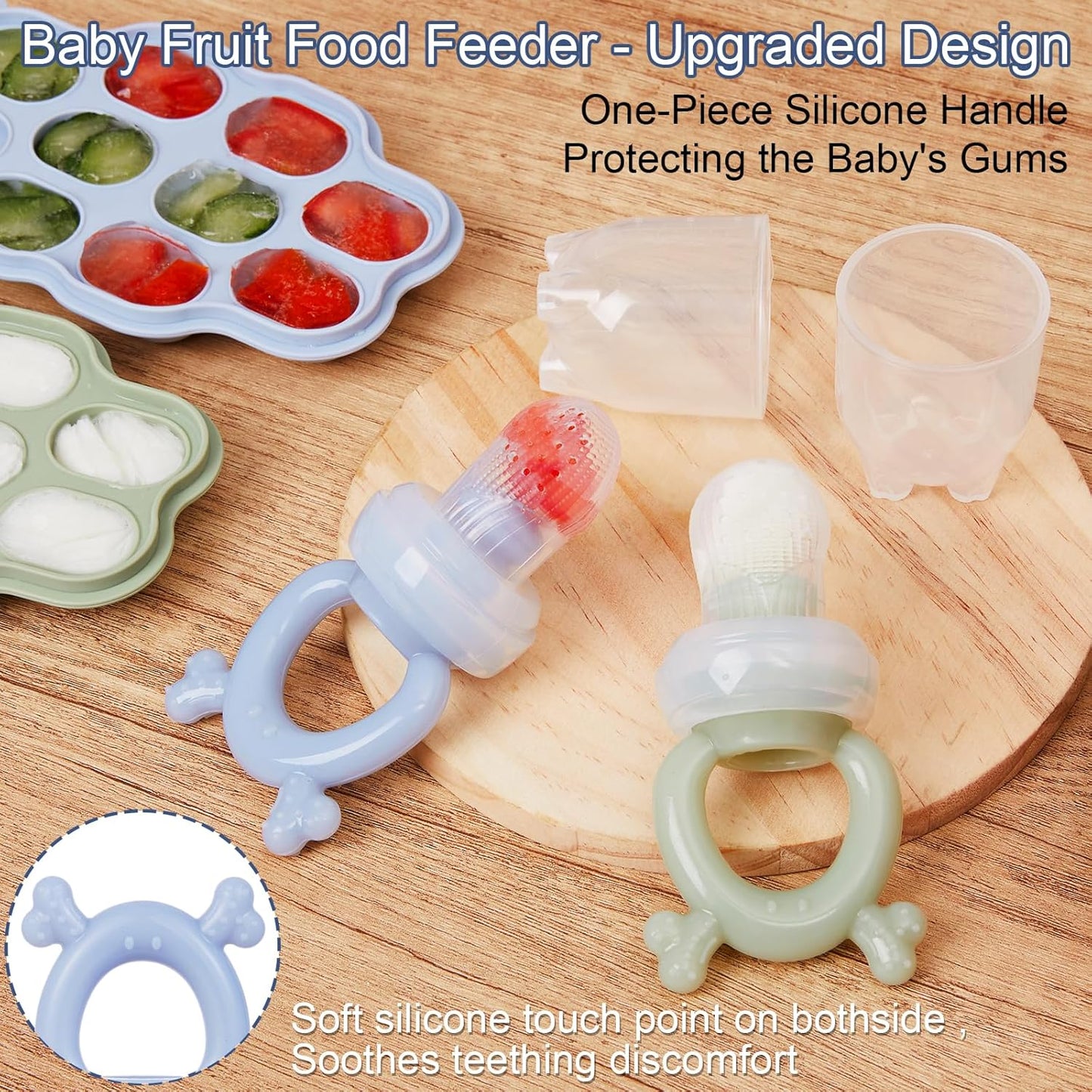 KingKam Baby Breastmilk Popsicle Molds & Baby Fruit Feeder (2 Pack), Baby Food Freezer Tray Storage Containers, Silicone Pacifier Feeder and Teether