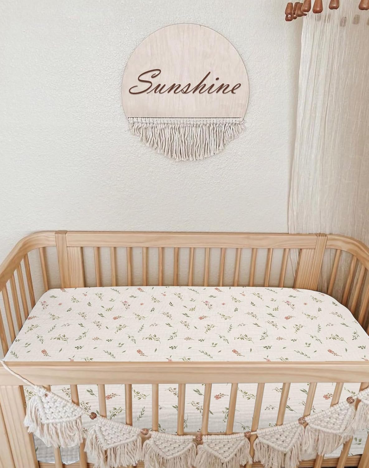 Mini Crib Sheets for Baby Boy Girl 2 Pack, Neutral Mini Crib Mattress Sheet 24" x 38", Muslin Nursery Bedding Soft and Breathable Comfort (Petal Leaf & Pink)