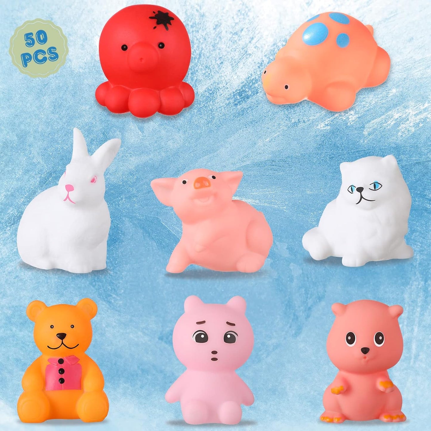 Chivao 50 Pcs Baby Bath Toys Bulk Infant Water Float Squeak Rubber Bathtub Pool Toy for Toddlers Kids Baby Shower Party Favors Birthday Gifts, Ocean Animals, Random Style