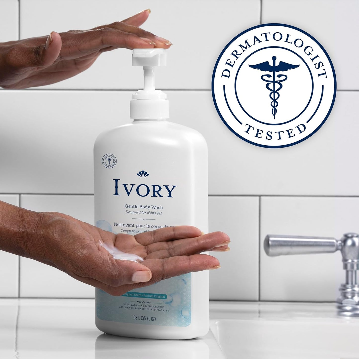 Ivory Body Wash, Designed for the Whole Family, Gentle Formula, Free of Dyes Heavy Perfumes Parabens Phthalates & Silicones, Original Scent, 35 oz