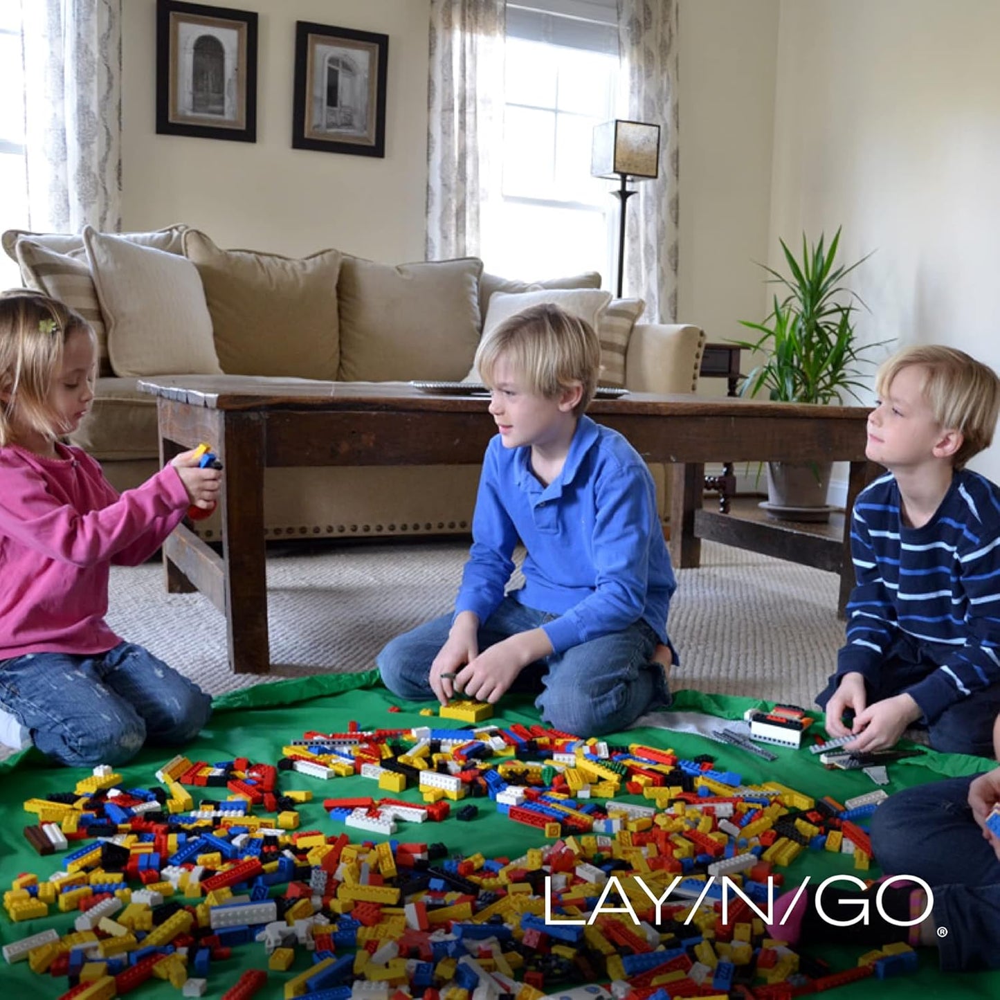 Lay-n-Go 2-in-1 Small Portable Drawstring Toys Storage Organizer and Play Mat for Room and Travel, Made for Kids and Toddlers with a Durable Patented Design