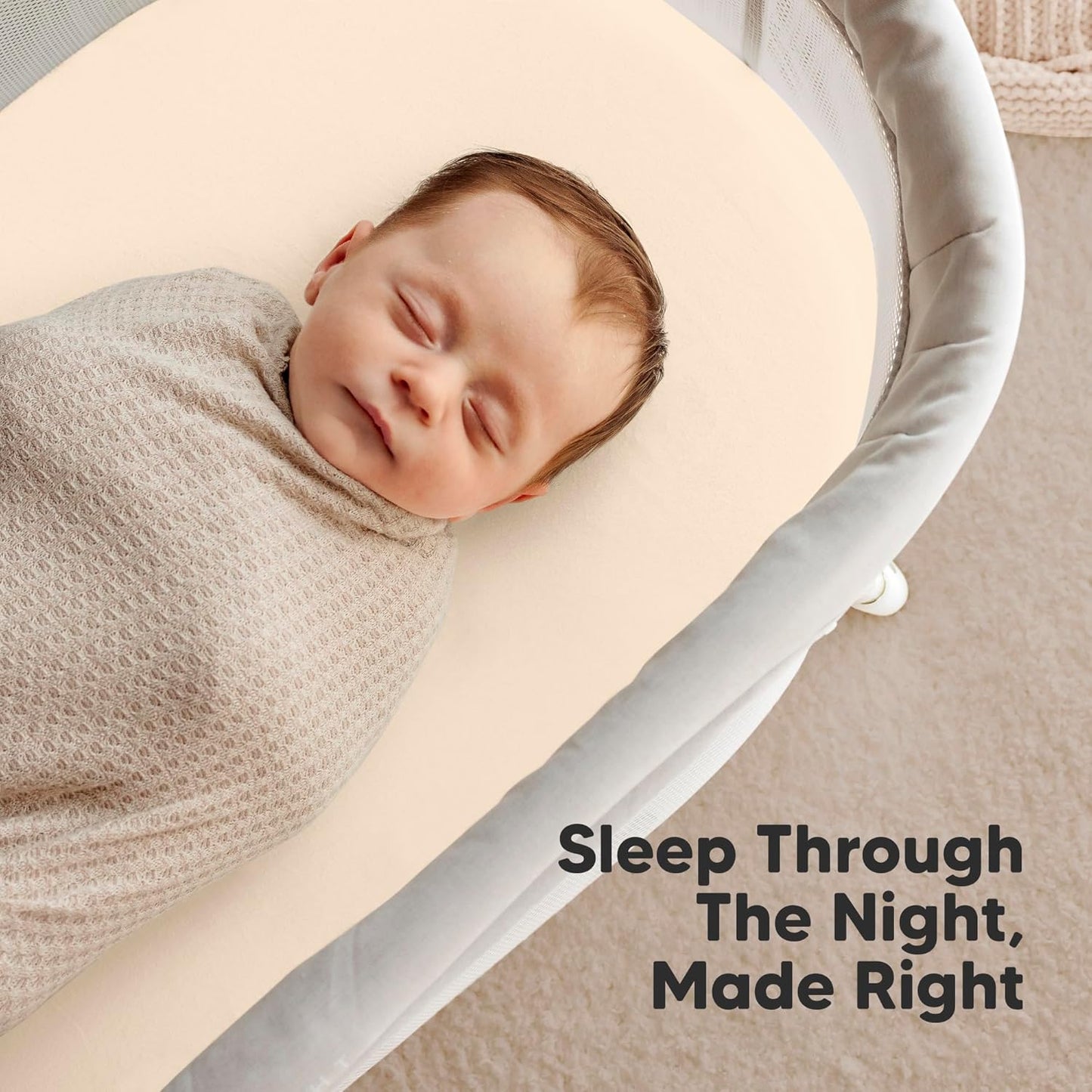 2-Pack Organic Bassinet Sheets for Girls, Boys - 100% Cotton Bassinet Mattress Sheets Compatible with Halo Bassinest Swivel Sleeper, Graco, Baby Delight, Chicco, Unisex Fitted Bassinet Sheets (Pecan)