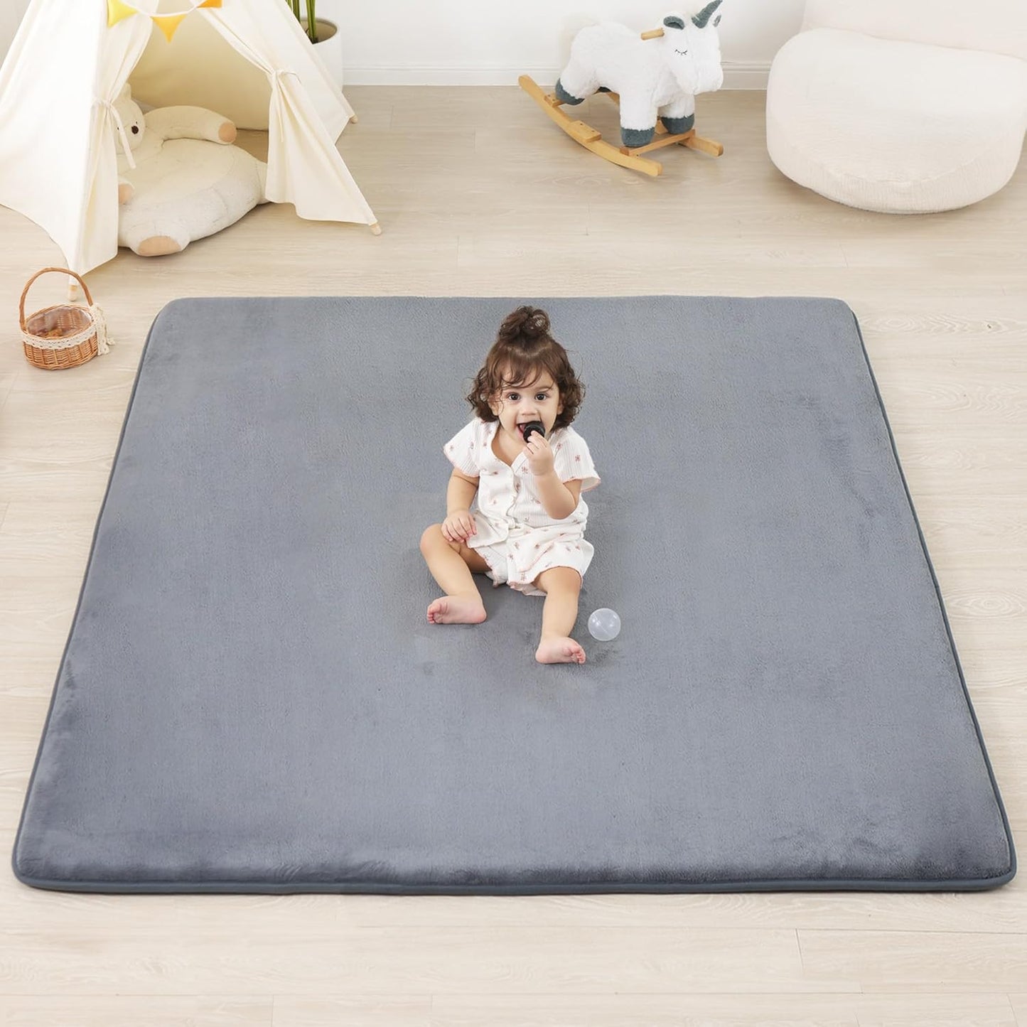 1.3" Thick Baby Floor Play Mat 50x50, Basic Padded Foam Mat for Tummy Time Crawling, Non Slip Cushioned for Babies Toddlers Infants Kids (Dark Grey)
