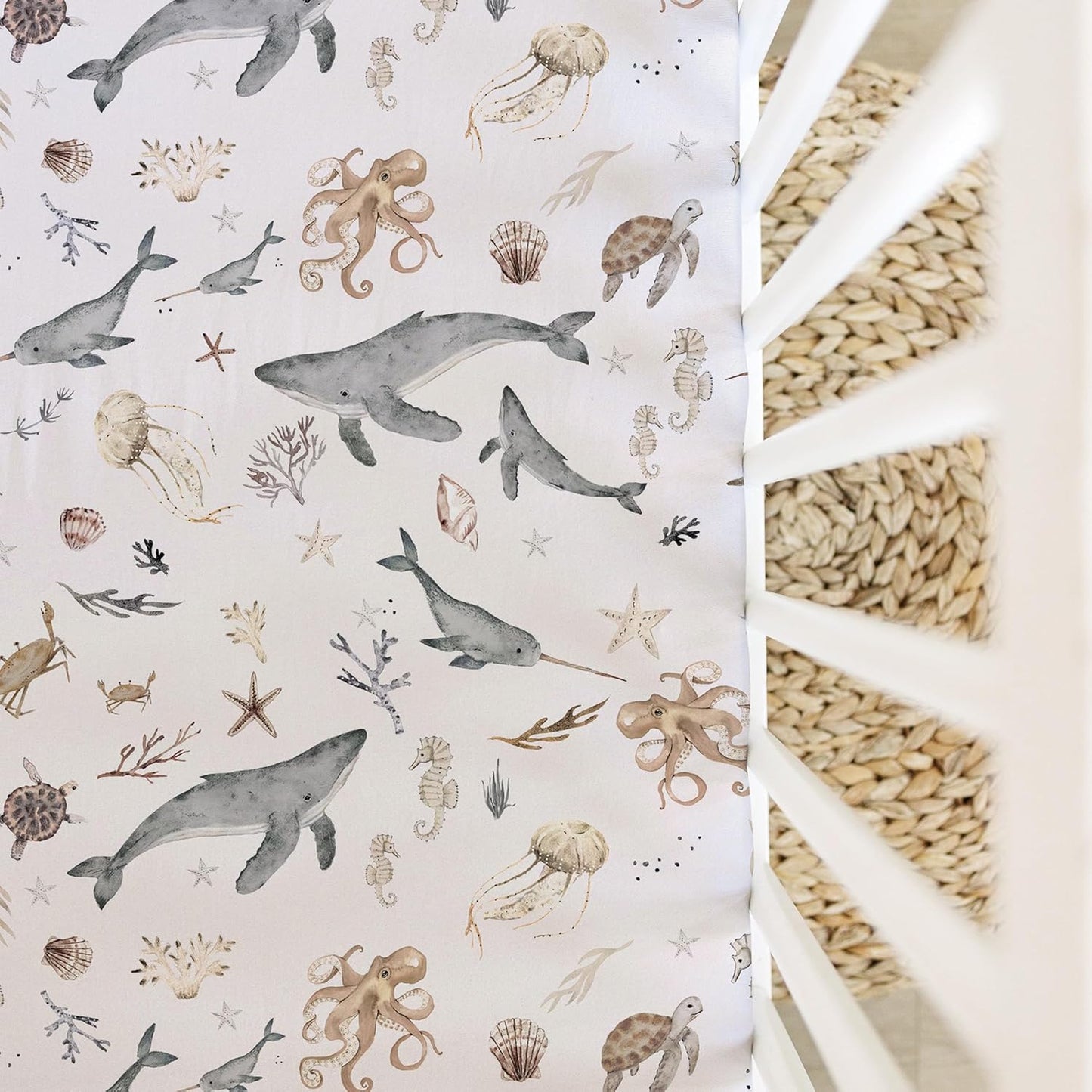 Crib Sheets Neutral - Fitted Baby Crib Sheets Bed for Girl Boy - 2 Pack Standard & Toddler Mattress (Ocean Odyssey) - Buttery Soft Organic Cotton Blend