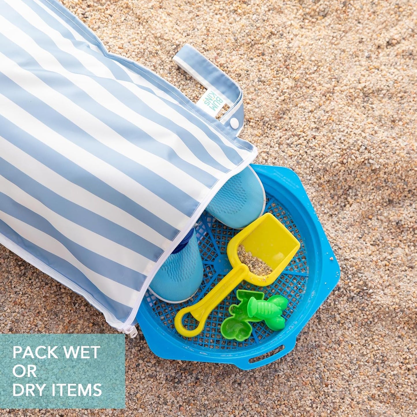 Bumkins - Larger Waterproof Wet Bag - For Baby, Travel, Swim Suit, Cloth Diapers, Pump Parts, Pool, Gym, Toiletry, Strap to Stroller - Reusable & Easy to Clean - 2pk - Yellow & Blue Stripe