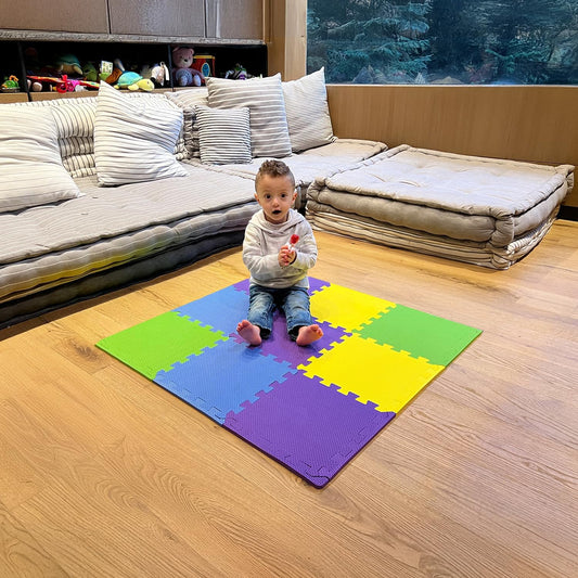 MioTetto Baby Play Mat, Comfortable Tummy Time Mat – Portable Foam Floor Tiles, Safe baby mat for floor for Crawling & Development, Soft play mat for babies 0-6 months, Stylish interlocking foam tiles