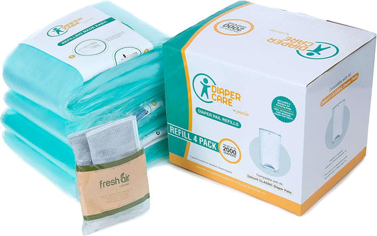 Jasclair Refill Bags Compatible with Dekor Classic Diaper Pail (4 Pack) | Baby Powder Scent | Multi-Layer Odor-Locking Liners | Leak-Resistant | Not for Dekor Plus