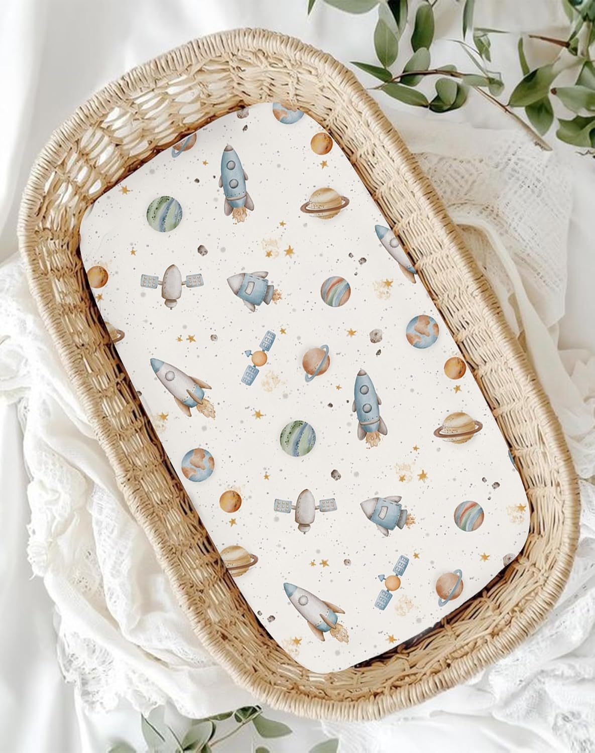 Bassinet Sheets for Baby Girls Boys 2 Pack, Fitted Baby Mattress Sheet for Rectangle, Oval, Hourglass Bassinet Mattress, Breathable Cozy & Universal Fit (Stellar Adventure)