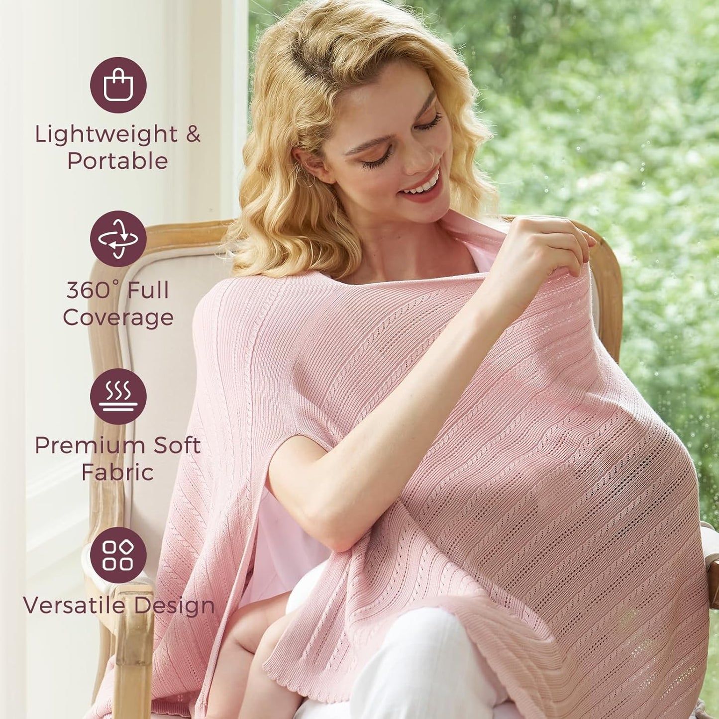 Momcozy Ultra-Light Nursing Cover for Breastfeeding, Soft Breathable Tencel™ Lyocell Fabric, Multi-Use Feeding Shawl, Newborn Essentials Must Haves(Pink)